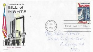 1966 FDC, #1312, 5c Bill of Rights, Fluegel Covers