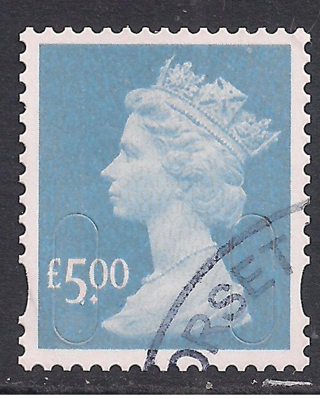 GB 2009 - 20 QE2 £5 Azure Machin Used H / V SG U2916 ( F630 )