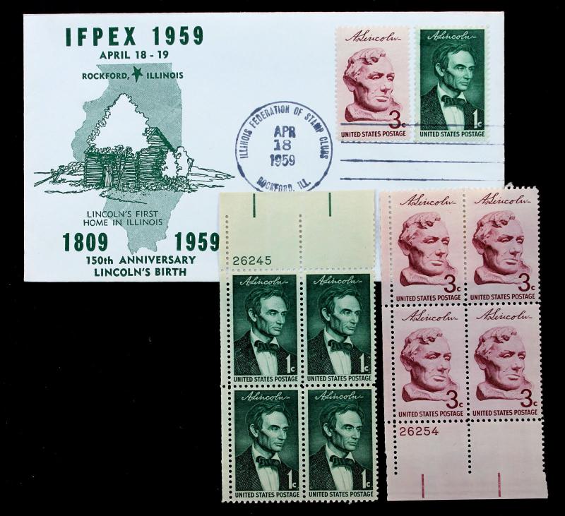 US Stamp Sc# 1113 & 1114 MNH  Block of 4 + 1959 IFPEX Cover  Rockford ILLINOIS