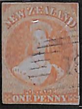 New Zealand 1855, 1d orangered on blue paper, used, Used