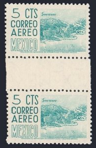 Mexico C208 gutter,MNH.Michel 1021A. Air Post 1953.Guerrero,Acapulco waterfront.