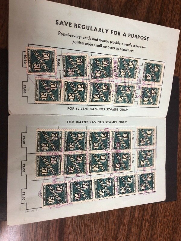 PS9 Postal Savings Card With 25 Canceled Stamps Very Scarce