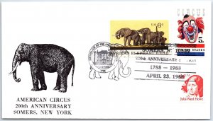 US SPECIAL EVENT COVER BIRTHPLACE OF THE AMERICAN CIRCUS 200 YEARS SOMERS NY '88