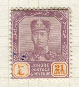 MALAYA JOHORE; 1922 early Sultan issue fine used 21c. value