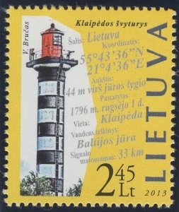 Lithuania 2013 MNH Sc 1008 2.45 l Kaunas Lighthouse