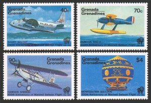 Grenada Gren 555-558,559, MNH. Mi 555-568,Bl.75. Manned Flight, 200th Ann. 1983.