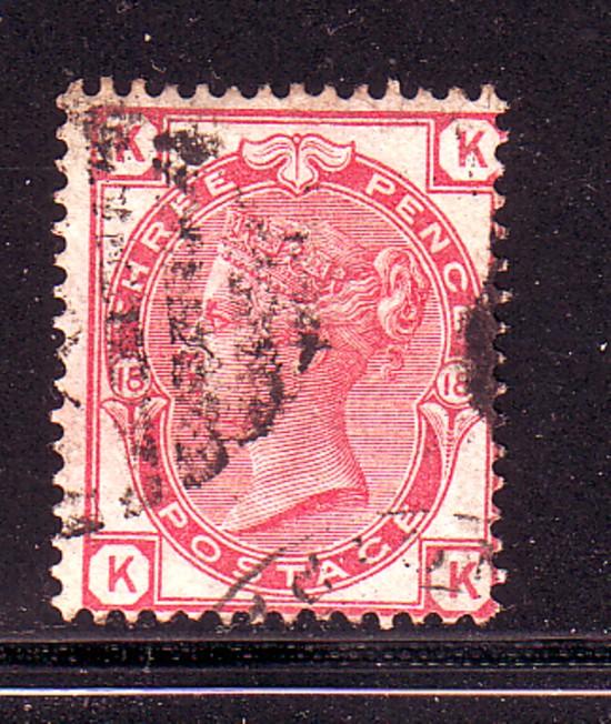 Great Britain Sc 61(P18) 1873 3d rose Victoria stamp used