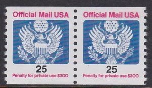 SCOTT  O141  U.S. OFFICIAL 25¢  COIL PAIR  MNH  SHERWOOD STAMP