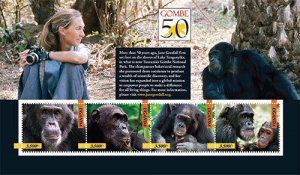 Uganda - Jane Goodall Gombe 50th Anniversary Stamp -Sheet of 4 MNH