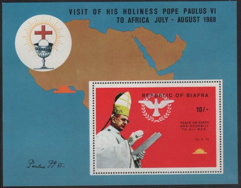 Biafra 1969 MNH Sc 31 Souvenir sheet 10sh Pope Paul VI's visit with o/p