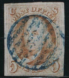 UNITED STATES (US) 1 USED 4 MARGIN BLUE GRID CANCEL