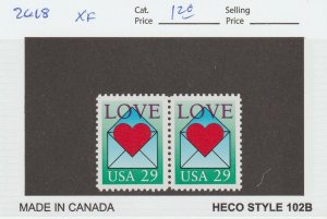 Scott# 2618 1992 29c Love Issue XF/SUP MNH Pair