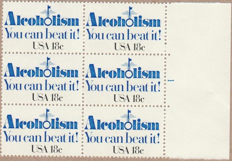 1927 - .18 Alcoholism Plate Block of 6 mnh vf.