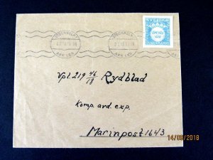 Military Stamp Return on Sweden Cover, Facit #M10b, 1943 Stockholm cancel, WWII