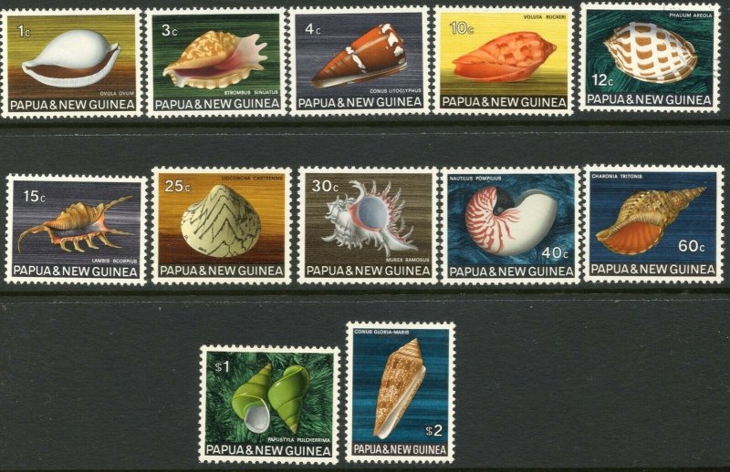 PAPUA NEW GUINEA Sc#265-267,270-272,274-279 1968-69 Sea Shells Part Set Most MNH