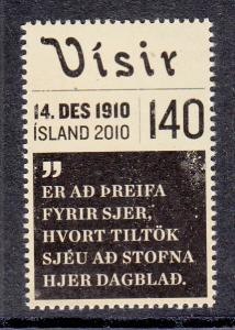 Iceland 2010 MNH Scott #1213 Iceland's First Newspaper 100 Years