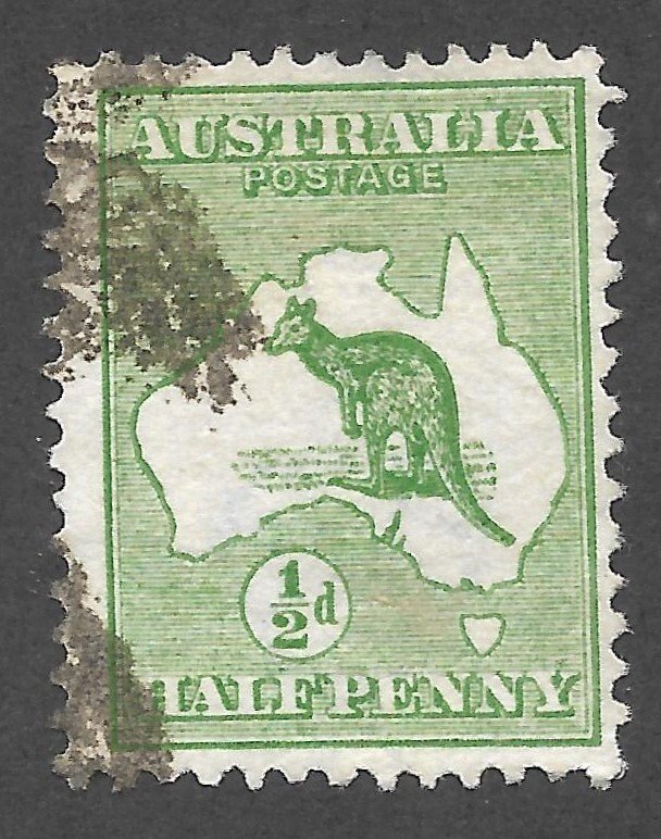 Doyle's_Stamps: Australian Used 1/2 Penny 1913 Kangaroo Issue, Scott #1