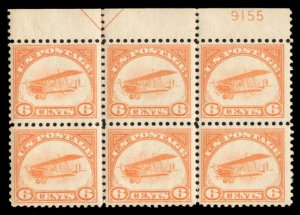 United States, Air Post #C1 Cat$700, 1918 6c orange, plate block of six, one ...