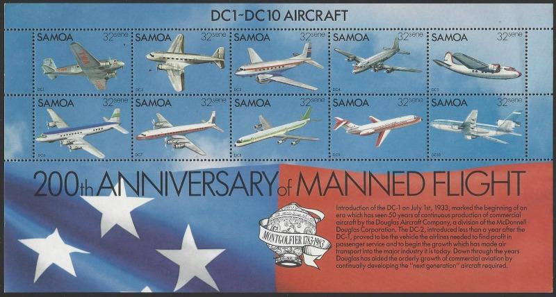 Samoa #591 MNH Sheet of 10 Aircraft