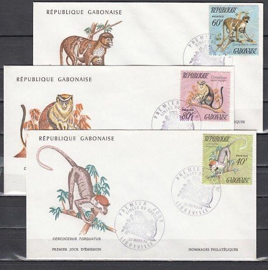 Gabon, Scott cat. 330-332. Monkeys on 3 First day covers. ^