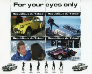 James Bond Stamps Chad 2020 CTO For Your Eyes Only Roger Moore Cars Movies 4v MS