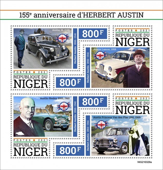 2020/07 -CENTRAL AFRICAIN- HERBERT AUSTIN     4V  complet set    MNH ** T