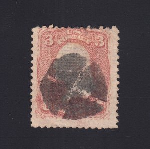 Scott #85C 3c Washington Z Grill USED - Signed - Crease & Tear - Scarce Stamp