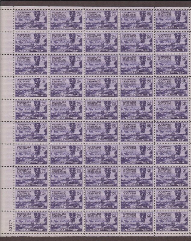 US,954,CALIFORNIA GOLD,MNH VF, FULL SHEET,1940'S COLLECTION,MINT NH ,VF