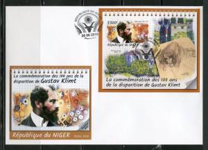 NIGER 2018 100th MEMORIAL ANN OF GUSTAV KLIMT PAINTING  S/SHEET FIRST DAY COVER