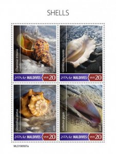 Maldives 2019 MNH Seashells Stamps Shells Lambis Strombus Lobatus Marine 4v M/S