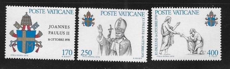Vatican 1979 Pope John Paul II Sc 645-647 MNH