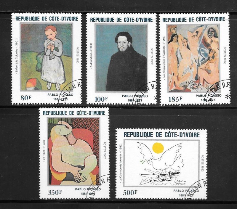 Ivory Coast #646-650 Set of 5 CTO- Picasso Painting Collection / Lot