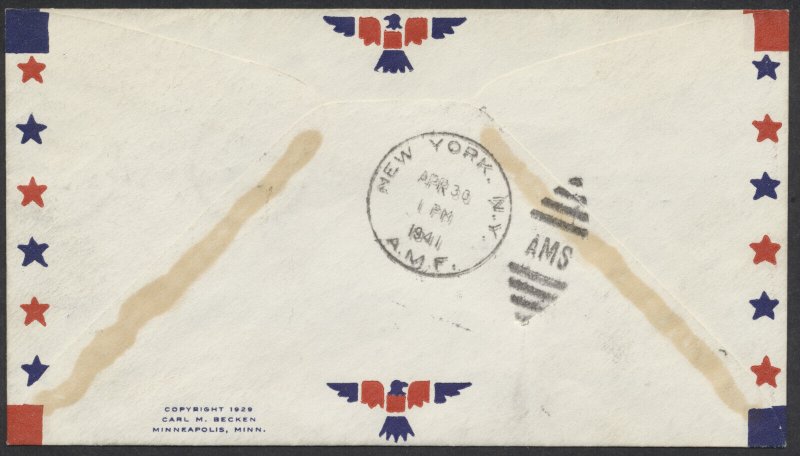 1941 Apr 30 TCA First Non-Stop Flight Toronto to New York Cover #4107