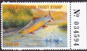 2009 Wisconsin Trout Stamp Mint Never Hinged VF