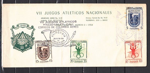 Colombia, Scott cat. 623-624, C256-257. Nat`l Athletic Games. First Day Cover. ^