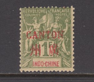 France, China, Canton Sc 13 MNH. 1901 1f bronze green on straw w/ red ovpt