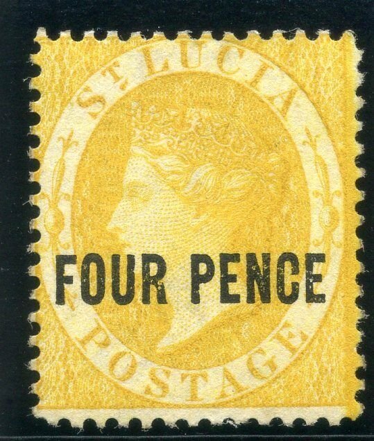 St Lucia 1882 QV 4d yellow MLH. SG 27. Sc 21.