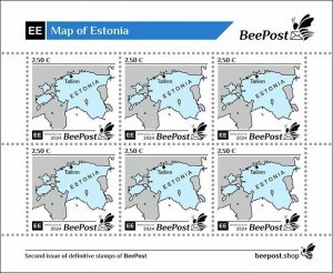 BEEPOST ESTONIA - 2024 - Map of Estonia - Perf 6v Sheet - M N H - Private Issue