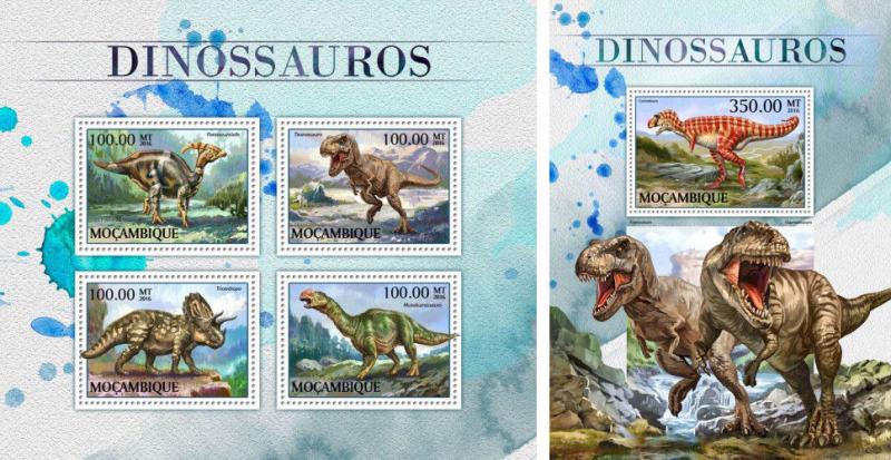 Dinosaurs Prehistoric Animals Fauna Mozambique MNH stamps set