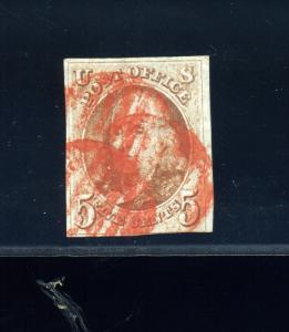 Scott #1 Franklin Used Stamp  (Stock 1-193)