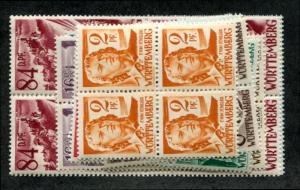 Germany Wurttemberg 8N14-27 MNH Blks 4, inclusions mentioned for accuracy