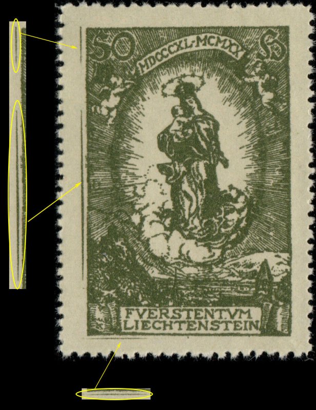 LIECHTENSTEIN - 1920 Mi.40 with extra lines in left & bottom margins - Mint**