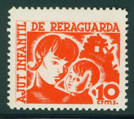 SPAIN Civil War Republic Ajut Infantil Label GG2287