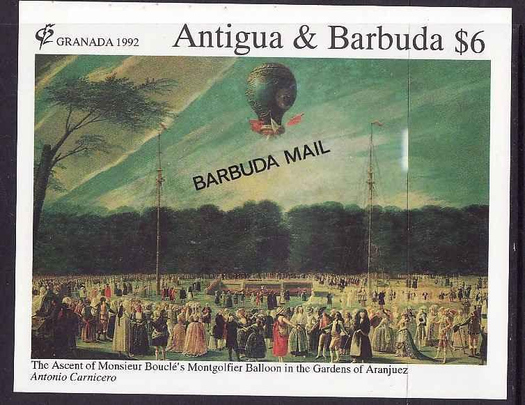 Barbuda-Sc #1352-sheet-Art-The ascent of Montgolfier Balloon