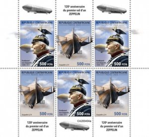 Central Africa - 2020 Zeppelin First Flight - 6 Stamp Sheet - CA200404a