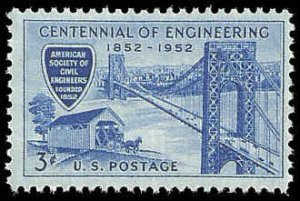 PCBstamps   US #1012 3c Civil Engineers Society, MNH, (4)