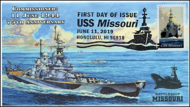 19-142, 2019, USS Missouri, Pictorial Postmark, FDC, 75th Anniversary, BB-63