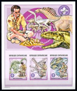 [77184] Central African Rep. 2002 Scouting Dinosaurs Imperf. Sheet MNH