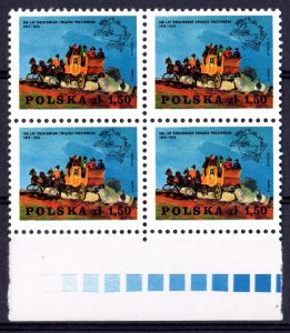 Poland 1974 Sc#2029 UPU CENTENARY - MAIL COACH Block of 4 MNH