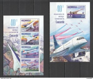 2016 Mozambique Aviation Transport Airships Concorde 1Kb+1Bl ** St2133